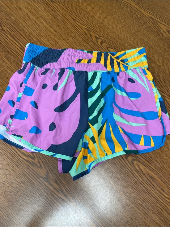 DSG Pants - DSG Purple Tropical Print Athletic Shorts with Teal & Yellow Accents